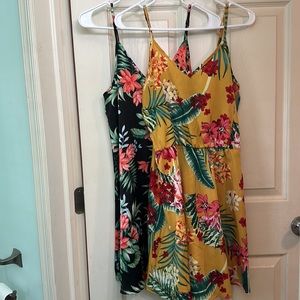 Lot of 2 Shein Tropical Floral Dresses Size S and XS Cute Cover Up Black Yellow